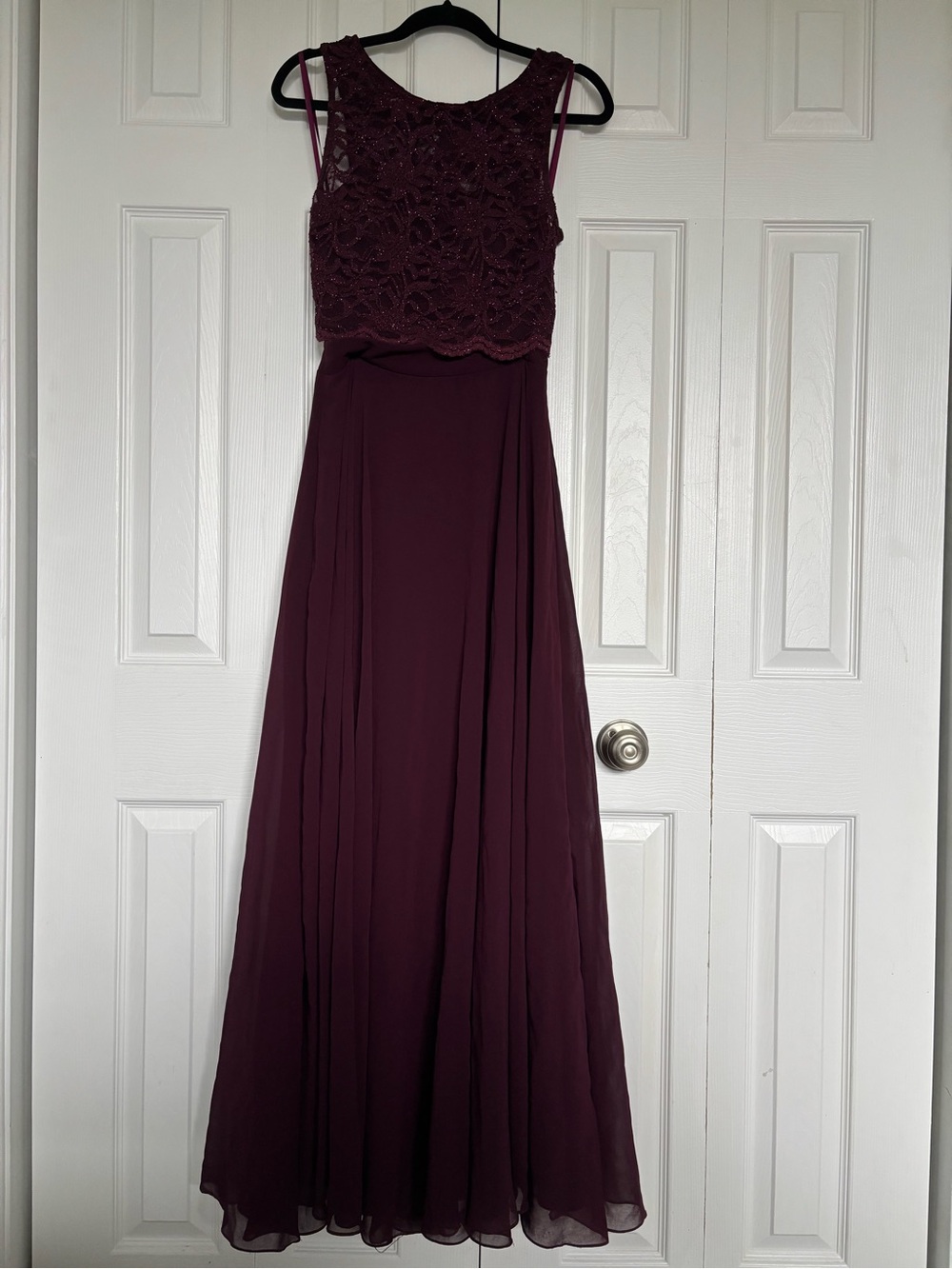 City Triangles Wine Lace Bodice Maxi Dress